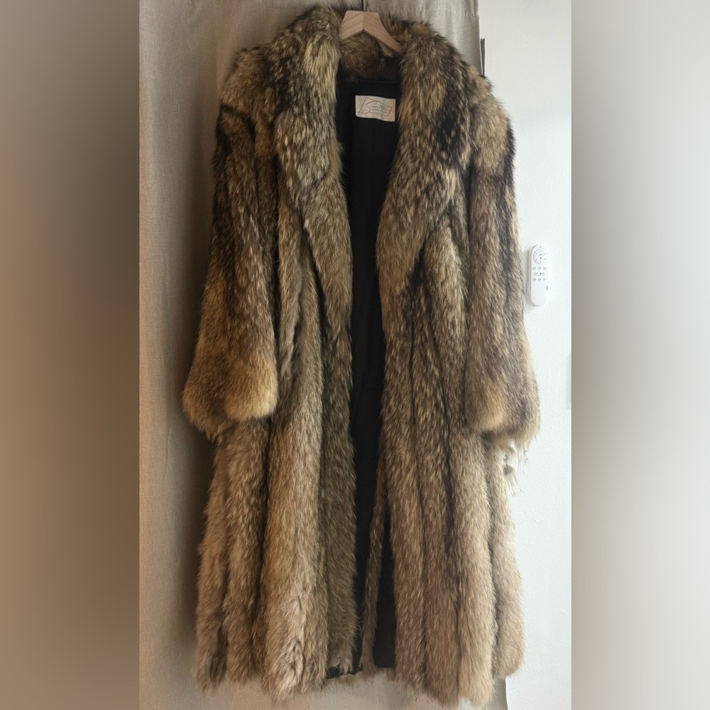 Full-Length Brown Tanuki Finn Raccoon Fur Coat